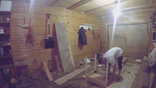 Man makes a table. Timelapse Full HD Video