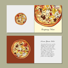 Greeting cards design with pizza sketch