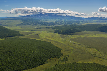 Naklejka na ściany i meble Kronotsky Nature Reserve on Kamchatka Peninsula. View from helicopter.
