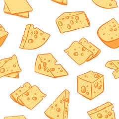 Cheese pattern including seamless on white background, Vector clip art