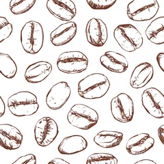 Behang Koffie Koffieboonpatroon inclusief naadloos op witte achtergrond, Vector illustraties