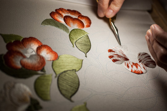 Intricate Japanese embroidery