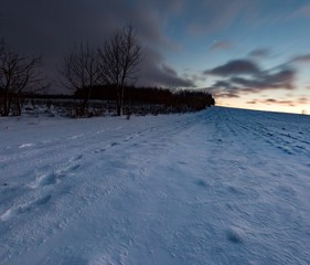 Colorful winter after sunset landscape