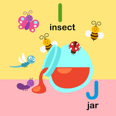 Alphabet Letter I-insect,J-jar,illustration