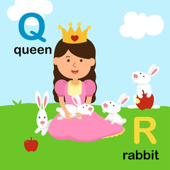 Obraz na płótnie Canvas Alphabet Letter Q-queen,R-rabbit, illustration