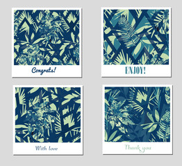 Set of nine creative Abstract Patterns or Backgrounds with colorful tropical leaves
