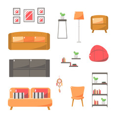 Furniture for Living Room. Flat Style Vector Illustration.