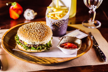 burger with french fries