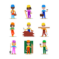 Kids builders characters vector illustration
