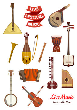 Musical instrument cartoon icon set