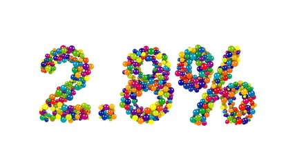 2.8 percent sign formed by colorful candy sweets