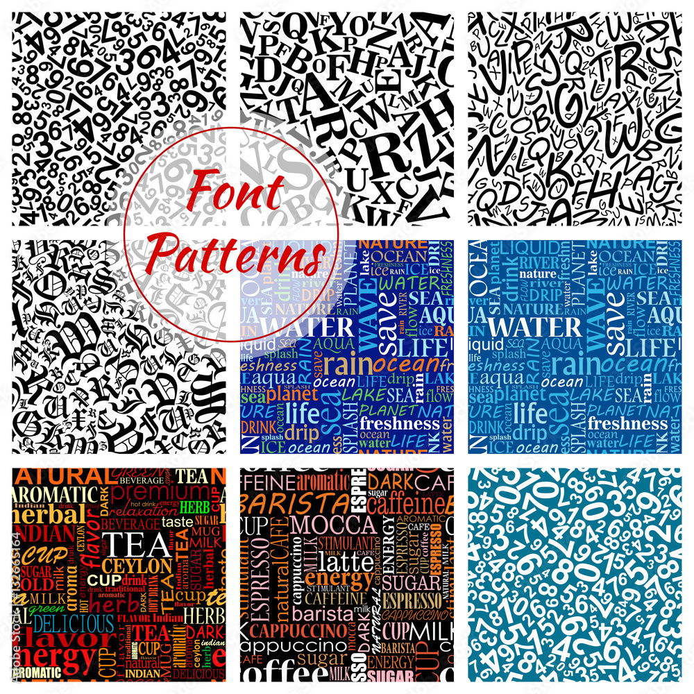 Aufkleber number, letter font seamless pattern background