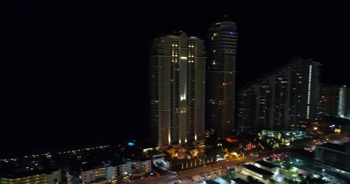 Aeial video of Sunny Isles Beach Florida at night