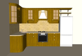 Sketch drawing of classic kitchen 3d