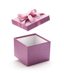 Purple open gift box isolated on white background - Clipping path included