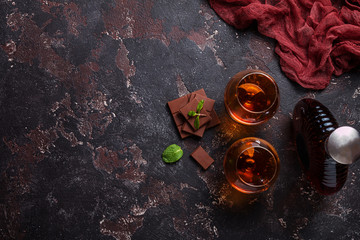 Two glasses of brandy or cognac