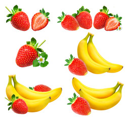 Bananas and strawberries isolated