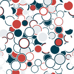 Geometric seamless pattern. The multicolored circles of different sizes, are located in a chaotic manner. Useful as design element for texture, pattern and artistic composition.