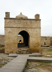 Fototapeta na wymiar Main altar of temple Ateshgah. Fire Temple. Surakhani, Azerbaijan