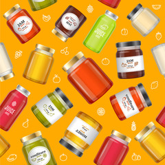 Jar Glass with Jam Background Pattern. Vector