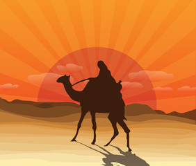 desert with camel and Bedouin