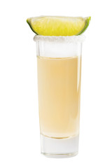 Shot of tequila with lime