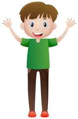 Happy man waving both hands