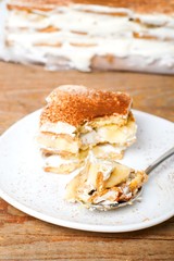 a slice of cake with a banana