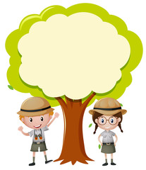 Border template with boy and girl under the tree