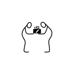Man giving a present stick figures icon vector