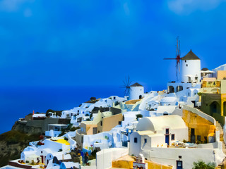 View to the sea from Oia village of Santorini island in Greece