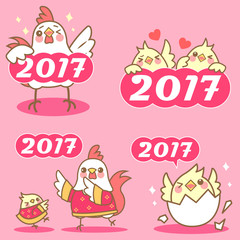 cartoon chicken with new year