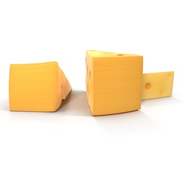 Cheese Wedge On White. 3D Illustration