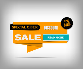 Obraz premium Sale banner design. Orange discount poster on a gray background. Vector illustration, eps 10