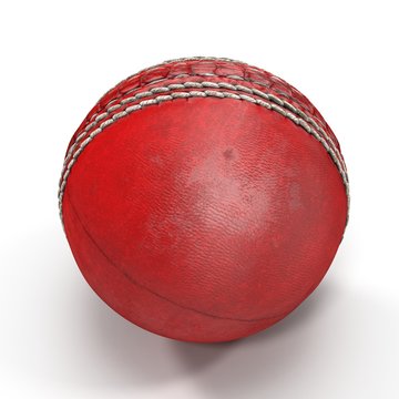 Old Cricket Ball on white. 3D illustration