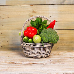 On-line shopping concept. The basket of vegetables purchased via the Internet