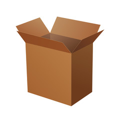 Blank cardboard box isolated on white background. Cardboard box opened. Vector illustration.