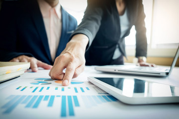 Team work process. young business managers crew working with new