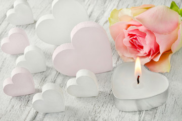 Rose, hearts and candle - decoration