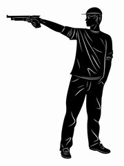 Silhouette of a pistol shooter. vector drawing