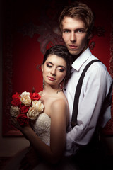 Groom and bride in vintage interior