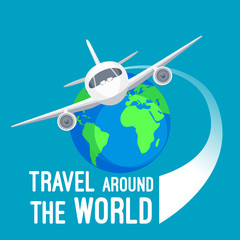 Travel around world by fast means of transportation logotype design.