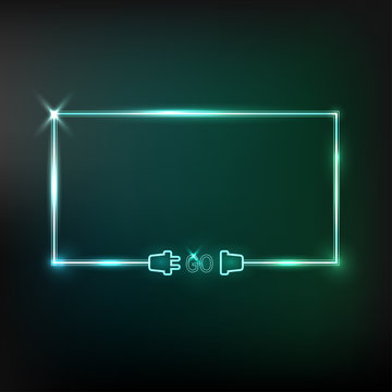Abstract background with wire plug and socket. Concept connection, disconnection, electricity. Neon frame design