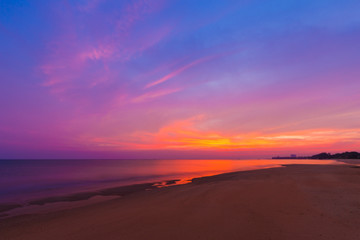 Sai Thong Beach with sunset at twilight, sea at Rayong, Thailand