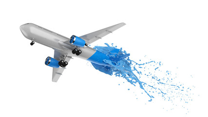 white and blue airplane splashing