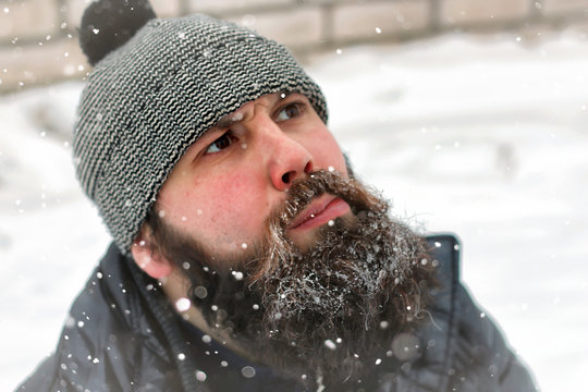 bearded man ice snow winter