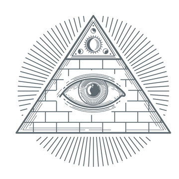 Mystical occult sign with freemasonry eye symbol vector illustration