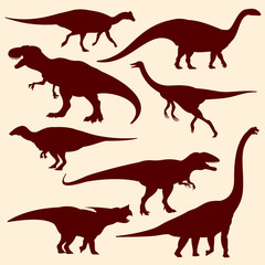 Dinosaurs, fossil reptiles vector silhouettes