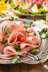 Sliced ham with decoration Easter.