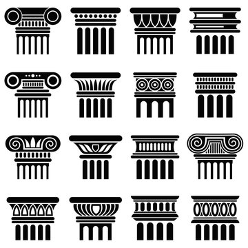 Ancient rome architecture column vector icons